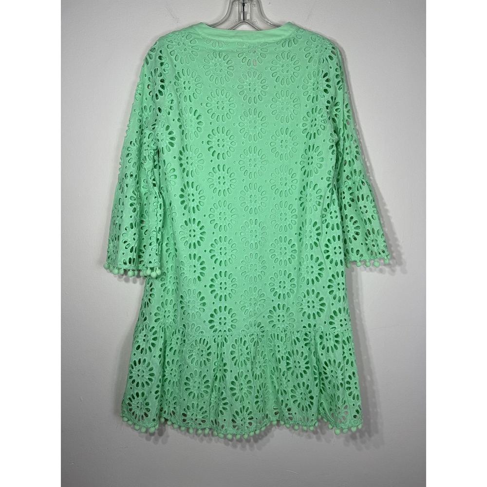 Lilly Pulitzer Bekah Dress Pinwheel Eyelet Patina Green Pom Pom Boho XS - Picture 3 of 9